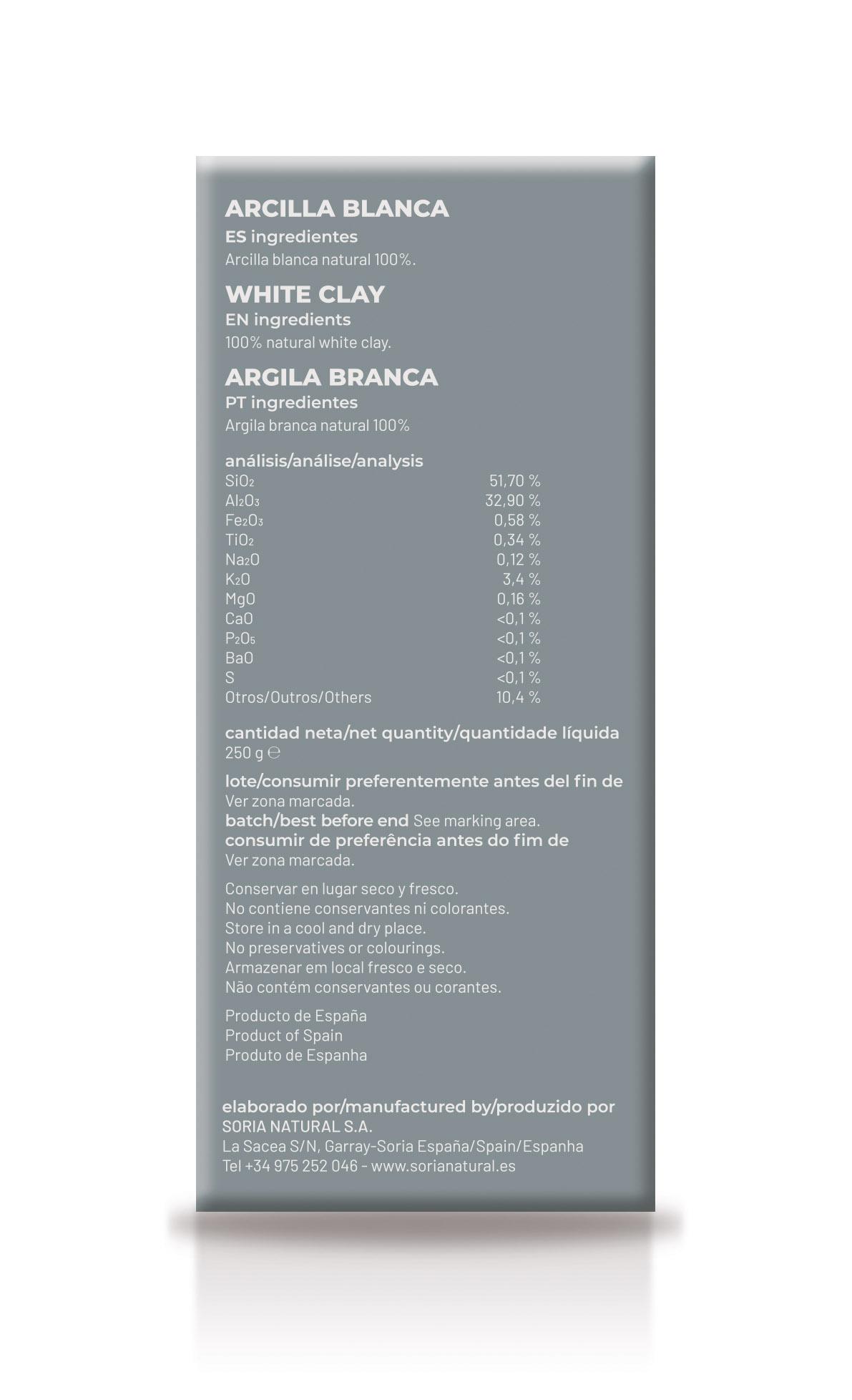 ARCILLA BLANCA USO INTERNO Y EXTERNO 250 GR SORIA NATURAL - Imagen 2