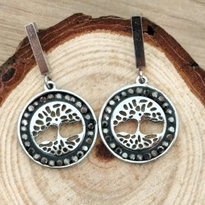 PENDIENTES DEL ÁRBOL DE LA VIDA REDONDO PLATEADO