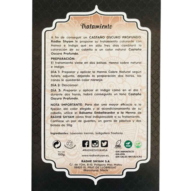 HENNA TRATAMIENTO CASTAÑO OSCURO PROFUNDO 100G RHADE SHYAM - Imagen 2
